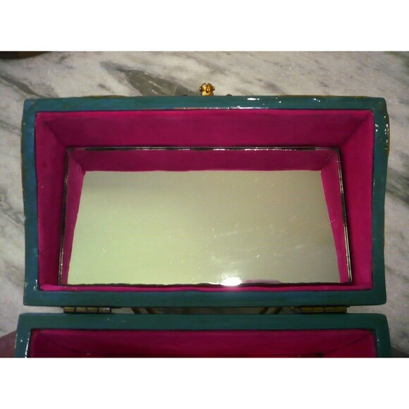 Vtg Handmade Cottagecore Wooden Purse Decoupage Whimsical Makeup Trinket Box - Picture 16 of 16